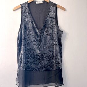 Lola & Sophie NY Large gray silk and crushed velvet v-neck sleeveless top